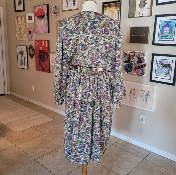 Vintage Silk Floral Acid Pleated Day Dress - Picture 6 of 8